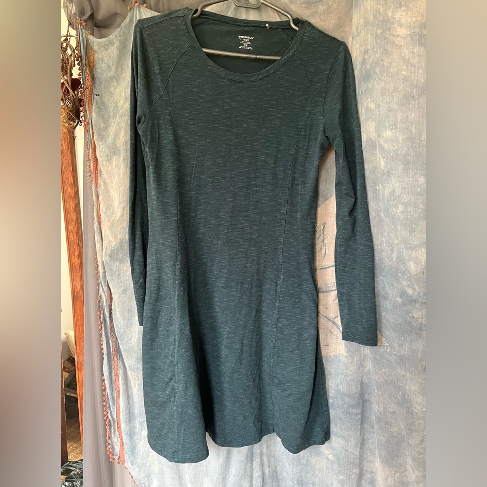 Women's Dark Teal Long Sleeve Casual Dress- toad and co